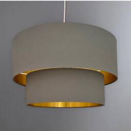 New Hq Handmade By Order Two Tier Pendant Shade Ceiling Lamp Made With Grey Cotton Metallic Lining - thumbnail 1