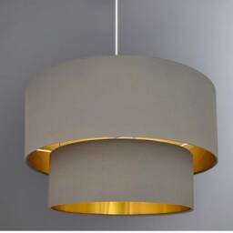 New Hq Handmade By Order Two Tier Pendant Shade Ceiling Lamp Made With Grey Cotton Metallic Lining - thumbnail 4