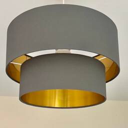 New Hq Handmade By Order Two Tier Pendant Shade Ceiling Lamp Made With Grey Cotton Metallic Lining - thumbnail 3