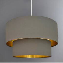 New Hq Handmade By Order Two Tier Pendant Shade Ceiling Lamp Made With Grey Cotton Metallic Lining - thumbnail 2
