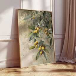 Olive Branch Wall Art, Mediterranean Botanical Print, Rustic Nature Poster, Watercolor Tree Artwork, Kitchen & Dining Room Decor - thumbnail 2