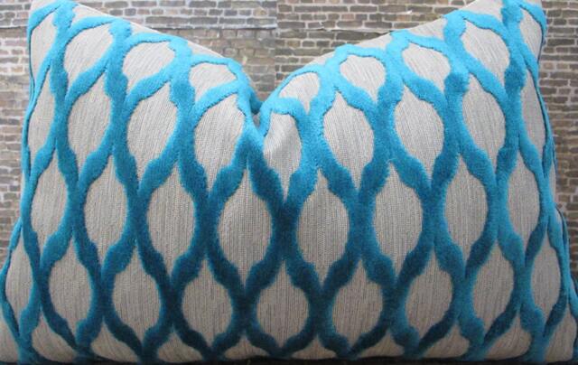 Designer Pillow Cover, Kh Raised Velvet Turquoise - image 1