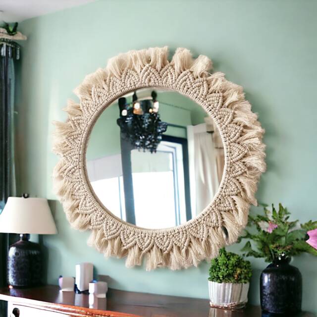 Large Macrame Mirror, Wall Hanging, Decor, Christmas Gift, Housewarming Nursery Boho Gift For Her - image 1