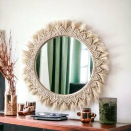 Large Macrame Mirror, Wall Hanging, Decor, Christmas Gift, Housewarming Nursery Boho Gift For Her - thumbnail 3