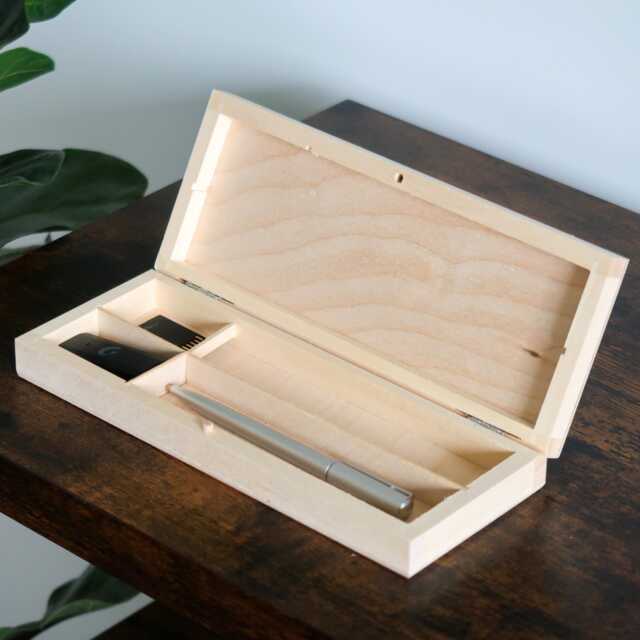 Wooden 3 Section Pencil Box - Crayon Brush Divider Storage Case 22 X 8.5 3.2 cm Unpainted Desk Organiser School Gift - image 1