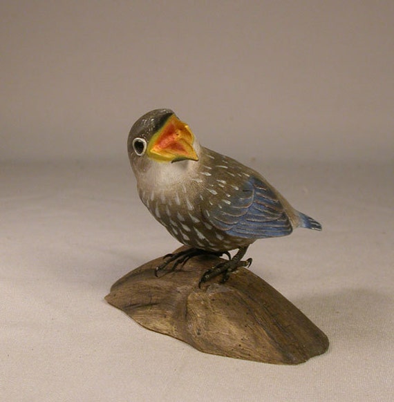 Baby Eastern Bluebird Carved Bird Basswood - image 1