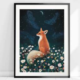 A2 A3 Enchanted Night - Stargazing Fox Art Print Spiritual Woodlands Woodland Animals Christmas Gifts Wildlife - thumbnail 4