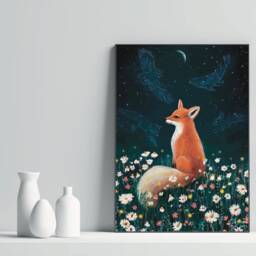 A2 A3 Enchanted Night - Stargazing Fox Art Print Spiritual Woodlands Woodland Animals Christmas Gifts Wildlife - thumbnail 2