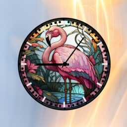 Pink Flamingo Glass Or Mdf Wall Clock Faux Stained Decor - thumbnail 2