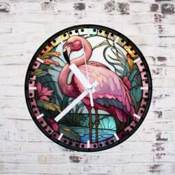 Pink Flamingo Glass Or Mdf Wall Clock Faux Stained Decor - thumbnail 3