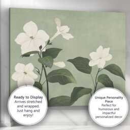 Vintage White Garden Flowers Sage Green Botanical Print Canvas Wall Art Decor Picture Ready To Hang - thumbnail 3