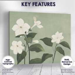 Vintage White Garden Flowers Sage Green Botanical Print Canvas Wall Art Decor Picture Ready To Hang