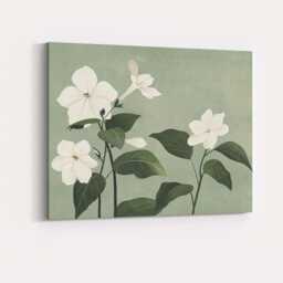 Vintage White Garden Flowers Sage Green Botanical Print Canvas Wall Art Decor Picture Ready To Hang - thumbnail 4