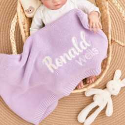 Personalized First & Middle Name Baby Blanket, Custom Embroidered Soft Cotton Knit Blanket - thumbnail 1
