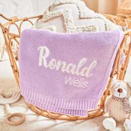 Personalized First & Middle Name Baby Blanket, Custom Embroidered Soft Cotton Knit Blanket - thumbnail 2