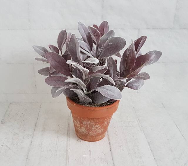 Artificial Purple Lambs Ear Plant in Vintage Terracotta Pot Large Faux Planter - image 1