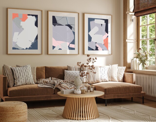 Geometric Navy, Pink Block Colour, Abstract Boho Wall Print, Organic Shapes Minimalist Poster, Contemporary Art Print, Fast Delivery A2 Prints - image 1