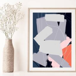 Geometric Navy, Pink Block Colour, Abstract Boho Wall Print, Organic Shapes Minimalist Poster, Contemporary Art Print, Fast Delivery A2 Prints - thumbnail 3