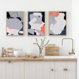 Geometric Navy, Pink Block Colour, Abstract Boho Wall Print, Organic Shapes Minimalist Poster, Contemporary Art Print, Fast Delivery A2 Prints - thumbnail 2