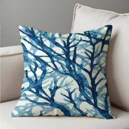 Blue Botanical Cushion Cover, Abstract Branch Pillow Case, Soft Decorative Throw Modern Sofa Living Room Decor - thumbnail 3