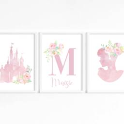 Set Of 3 Princess Prints, Personalised Wall Art, Pink Decor, Girls Bedroom Nursery Flower Posters - thumbnail 2