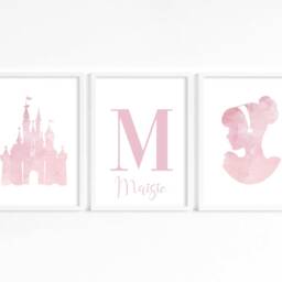 Set Of 3 Princess Prints, Personalised Wall Art, Pink Decor, Girls Bedroom Nursery Flower Posters - thumbnail 3