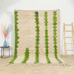 White & Green Moroccan Rug, Modern Berber Shag Carpet, Handwoven Beni Ourain Style Area Rug For Living Room - thumbnail 1