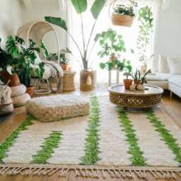 White & Green Moroccan Rug, Modern Berber Shag Carpet, Handwoven Beni Ourain Style Area Rug For Living Room - thumbnail 3
