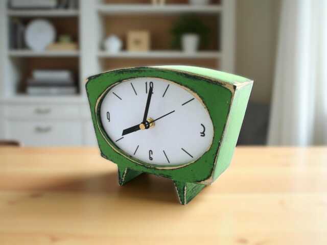Green Wood Desk Clock Vintage Style, Silent Movement - image 1