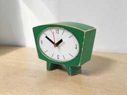 Green Wooden Desk Clock Silent Small Mid Century Vintage Decor - thumbnail 1