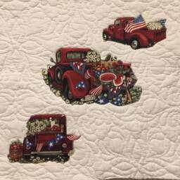 Half Price Sale One Of A Kind Patriotic Red Truck Machine Appliqued & Quilted Wall Hanging Or Table Centerpiece - Susan Winget Fabric - thumbnail 2