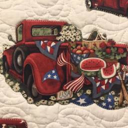 Half Price Sale One Of A Kind Patriotic Red Truck Machine Appliqued & Quilted Wall Hanging Or Table Centerpiece - Susan Winget Fabric - thumbnail 3