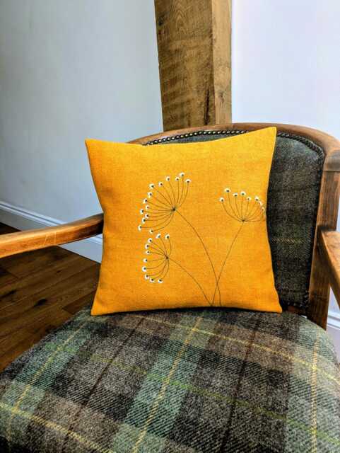 Harris Tweed Floral Embroidered Cushion Cover - image 1