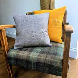 Harris Tweed Floral Embroidered Cushion Cover - thumbnail 2