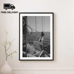 Vintage Woman Reading Amalfi Coast Yacht Print, Luxury Fashion, Fine Art Photography Wall Art, Museum Quality Black & White Poster - thumbnail 1