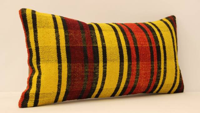 Kilim Pillow, 10x20 Lumbar Turkish Mudcloth Pillow Moroccan Boho Cover, 4Yef-155 - image 1