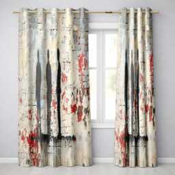 Three Shadow Figures On White Brick Graffiti Wall Distinctive Art Home Decor Readymade Eyelet Ring Top Thermal 100% Blackout Curtains
