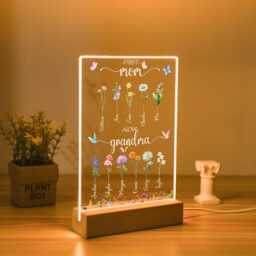 Personalized First Mom Now Grandma Birth Month Flowers Acrylic Led Night Light, Mothers Day Gift For Grandma, Mum, Auntie, Sister, Ideal - thumbnail 2