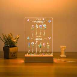 Personalized First Mom Now Grandma Birth Month Flowers Acrylic Led Night Light, Mothers Day Gift For Grandma, Mum, Auntie, Sister, Ideal - thumbnail 1
