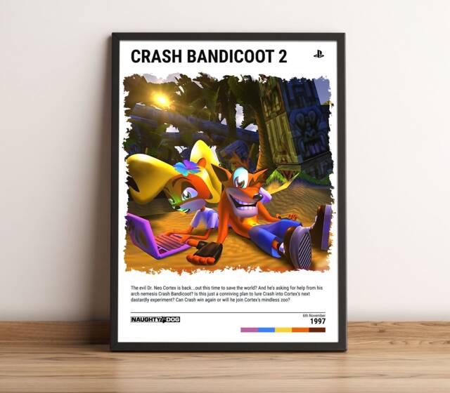 Crash 2 - 1997 Poster - Video Game Wall Art Print Gaming Gift A5-A4-A3-A2-A1 Unframed Canvas For Frame Or Hanger - image 1