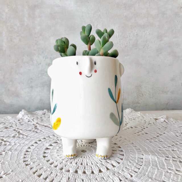 Gift Pot For Plant Lovers, Handmade Original Ceramic Character Planter - Cute Happy Face Pot, Indoor Flowers & Plants, Unique - image 1