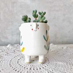 Gift Pot For Plant Lovers, Handmade Original Ceramic Character Planter - Cute Happy Face Pot, Indoor Flowers & Plants, Unique - thumbnail 1