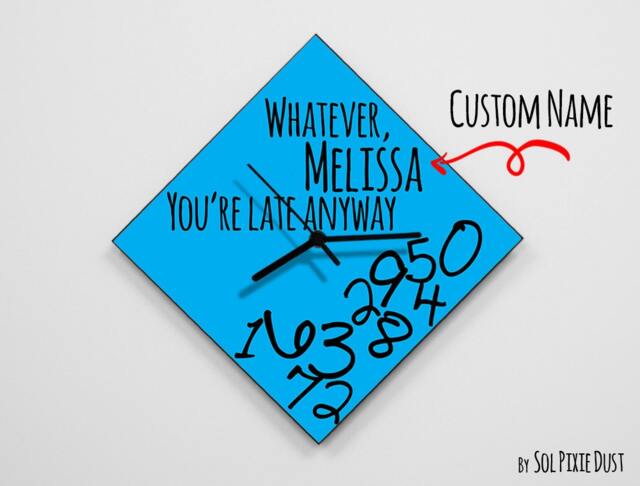 Custom Name Whatever, You're Late Anyway/Polygon Blue - Wall Clock - image 1