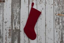 Vintage Wool Christmas Stocking Red Raspberry Shabby Chic Decor