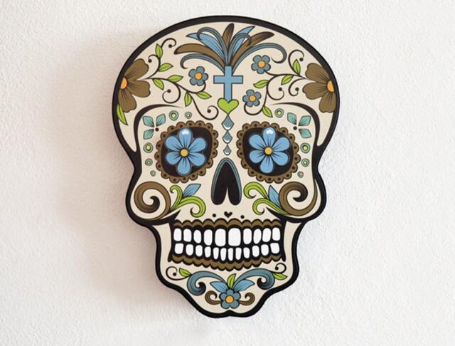 Big Beige Sugar Skull - Day Of The Dead -Dia De Los Muertos Calavera Wall Clock Deco - image 1