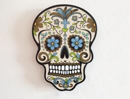 Big Beige Sugar Skull - Day Of The Dead -Dia De Los Muertos Calavera Wall Clock Deco