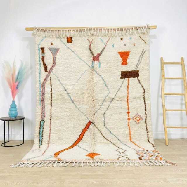 Authentic Beni Ourain Rug - Cream Minimalist Berber Shag Large Area With Symbols Handmade Wool Tribal Decor - image 1