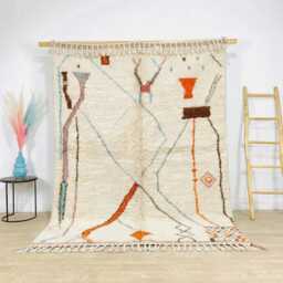 Authentic Beni Ourain Rug - Cream Minimalist Berber Shag Large Area With Symbols Handmade Wool Tribal Decor - thumbnail 1