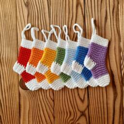 Crochet Mini Christmas Stockings, Rainbow Garland Ornaments - thumbnail 2