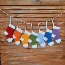 Crochet Mini Christmas Stockings, Rainbow Garland Ornaments